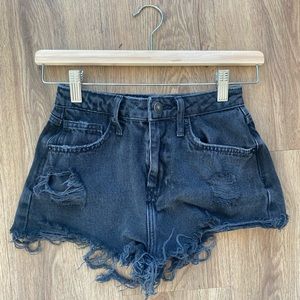 BLACK RIPPED DENIM SHORTS